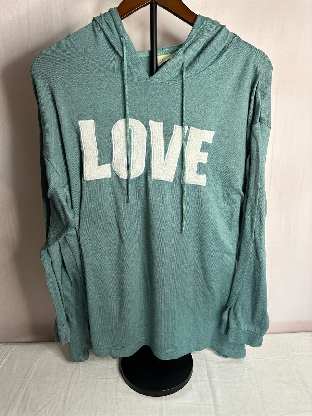 Bobbie Brooks Teal Pullover Hoodie with White LOVE Appliqué